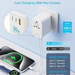 Universal Travel Adapter, International Travel Plug Adapter with 2 USB-C(PD 20W) ＆ 1 USB-A Ports, All in One Portable Adaptor, for USA, UK, EU, AU ＆ 224+ Countries (White) US 8