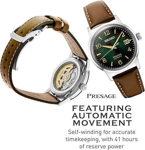 SEIKO Automatic Watch for Men - Presage Cocktail Time - Patterned with Golden Numerals and Date Calendar, 50m Water-Resistant 5