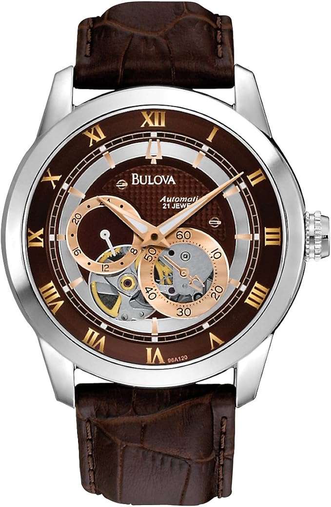 Bulova Men's Classic Sutton 4-Hand Automatic Watch, 24-Hour Sub Dial, Open Aperture, Self-Winding, Exhibition Caseback, Double Curved Mineral Crystal, Luminous Hands, 42mm 1