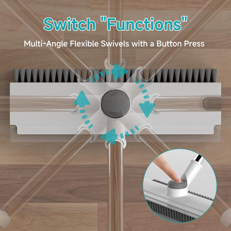 Floor Scrub Brush with Long Handle Length Adjustable, 3 in 1 Heavy-Duty Stiff 90° Bristle Floor Scrubber Broom with Squeegee, Cleaning Brush for Bathroom, Garage, Kitchen, Tile, Deck & Patio 11