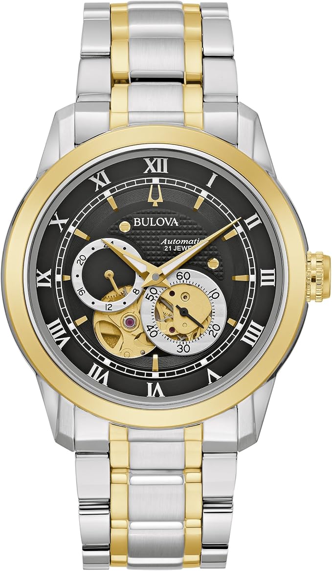 Bulova Men's Classic Sutton 4-Hand Automatic Watch, 24-Hour Sub Dial, Open Aperture, Self-Winding, Exhibition Caseback, Double Curved Mineral Crystal, Luminous Hands, 42mm 3