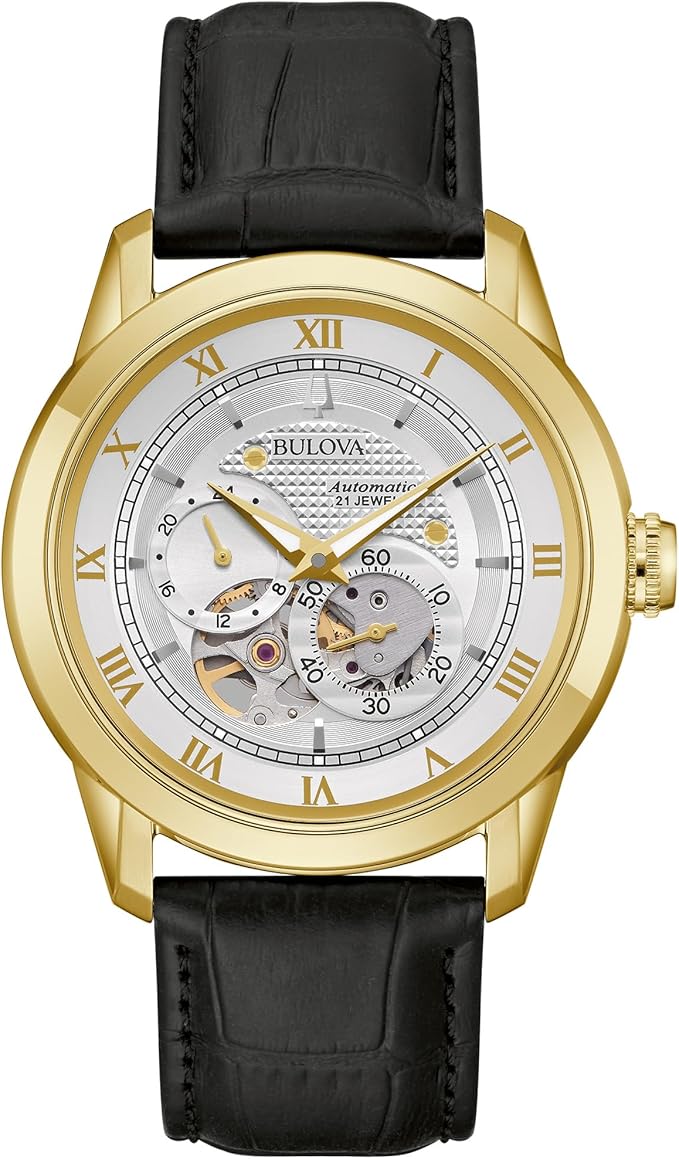 Bulova Men's Classic Sutton 4-Hand Automatic Watch, 24-Hour Sub Dial, Open Aperture, Self-Winding, Exhibition Caseback, Double Curved Mineral Crystal, Luminous Hands, 42mm 2