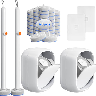 Disposable Toilet Cleaning System - Toilet Wand Kit with 48 High-Performance Refills, Wall Mounted Brush and Holder for Deep Cleaning Bathroom (2 Toilet Brush+48 Refills)