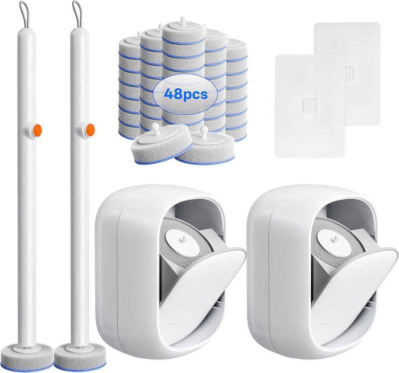 Disposable Toilet Cleaning System - Toilet Wand Kit with 48 High-Performance Refills, Wall Mounted Brush and Holder for Deep Cleaning Bathroom (2 Toilet Brush+48 Refills) 1