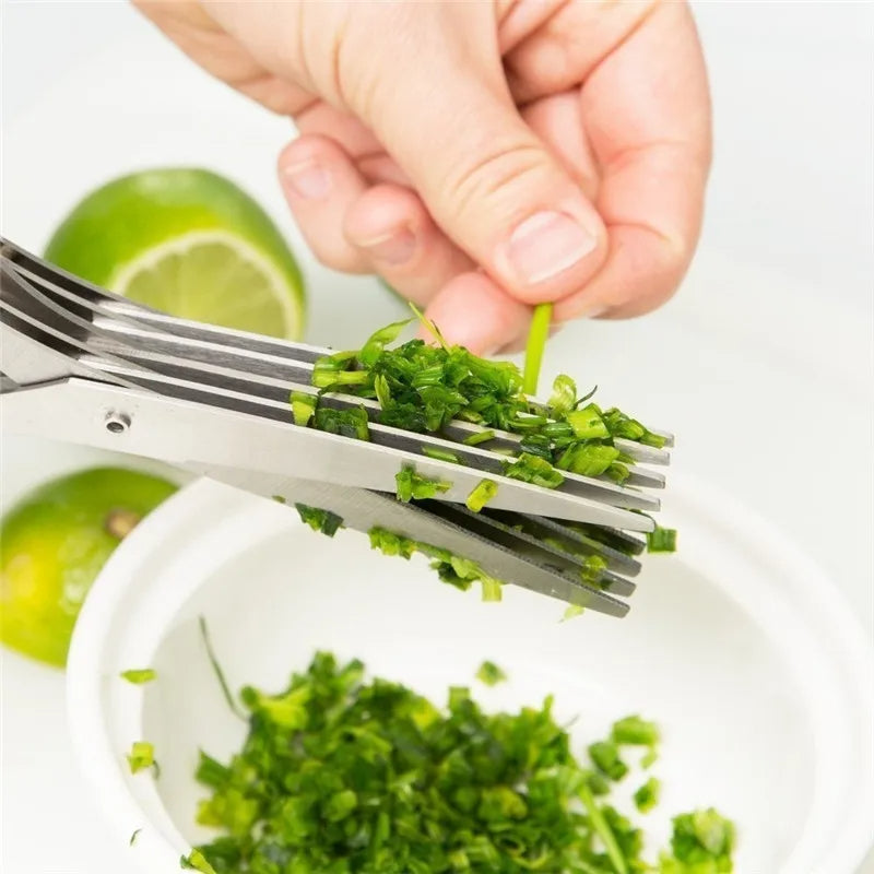 Multifunctional Multi-layer Green Onion Scissors Stainless Steel Onion Cutting Knife Herb Seaweed Spice Scissors Kitchen Scissor Kitchen Gadgets 6