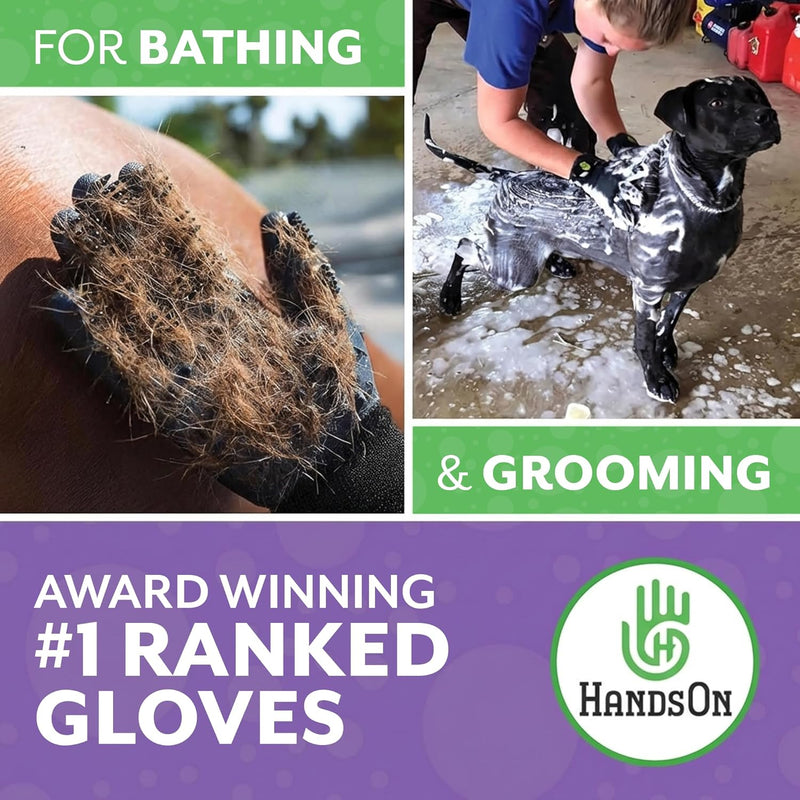 H HANDSON Pet Grooming Gloves - Patented #1 Ranked, Award Winning Shedding, Bathing, & Hair Remover Gloves - Gentle Brush for Cats, Dogs, and Horses (Purple, Medium) 4