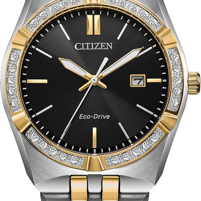 Citizen Men's Eco-Drive Corso Diamond Bezel Watch, Two-Tone Stainless Steel Bracelet Watch, 3 Hand, Date
