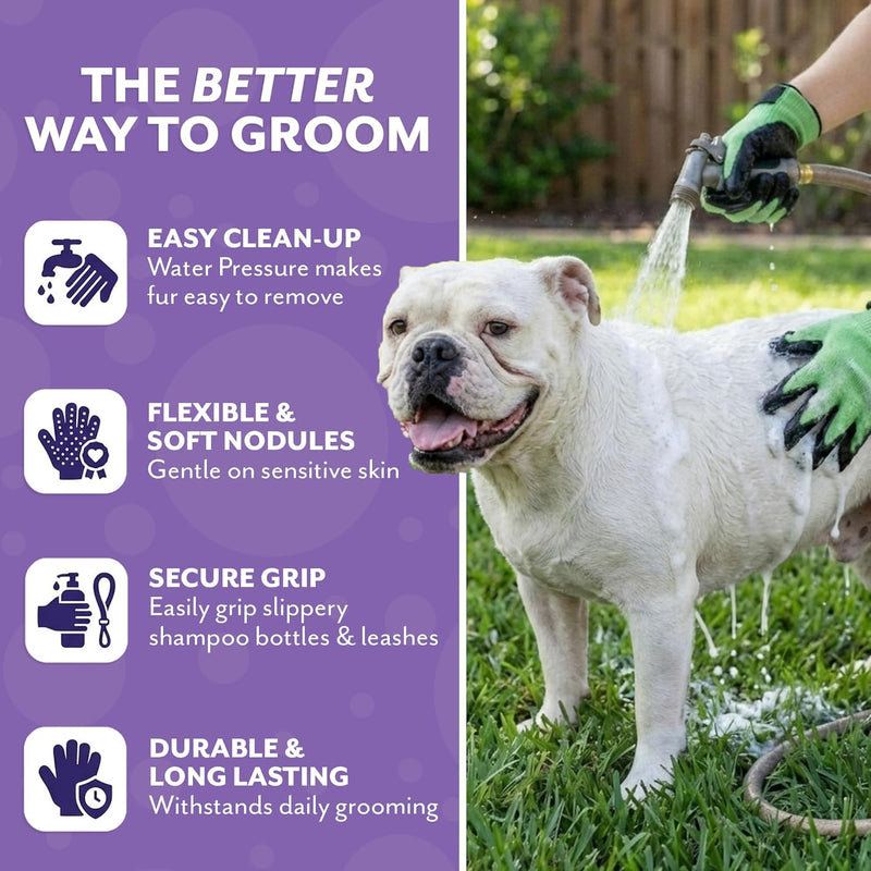 H HANDSON Pet Grooming Gloves - Patented #1 Ranked, Award Winning Shedding, Bathing, & Hair Remover Gloves - Gentle Brush for Cats, Dogs, and Horses (Purple, Medium) 5