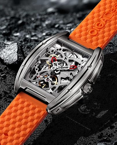 CIGA Design Skeleton Watch Z Series Titanium Automatic Mechanical Wristwatch Sapphire Tonneau Analog Men's Watches 3ATM Waterproof with Removable Silicone and Leather Strap Unisex Steampunk Gift