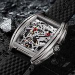 CIGA Design Skeleton Watch Z Series Titanium Automatic Mechanical Wristwatch Sapphire Tonneau Analog Men's Watches 3ATM Waterproof with Removable Silicone and Leather Strap Unisex Steampunk Gift 3