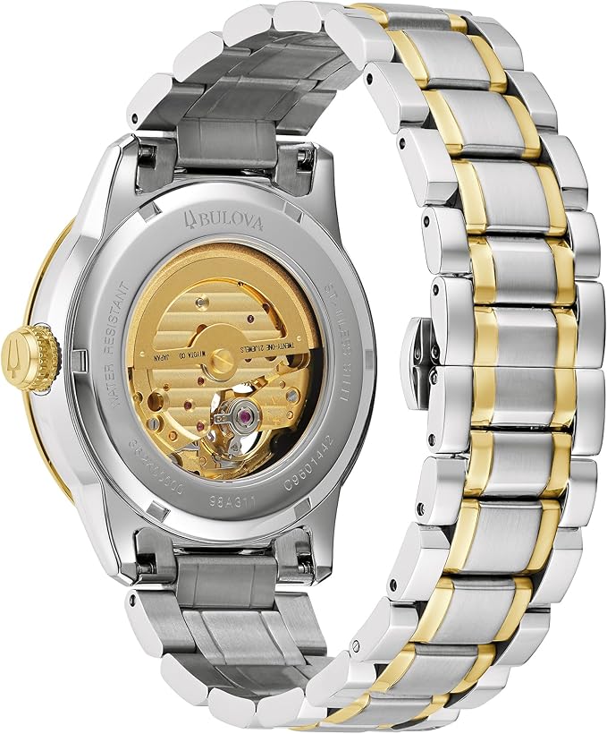 Bulova Men's Classic Sutton 4-Hand Automatic Watch, 24-Hour Sub Dial, Open Aperture, Self-Winding, Exhibition Caseback, Double Curved Mineral Crystal, Luminous Hands, 42mm 9