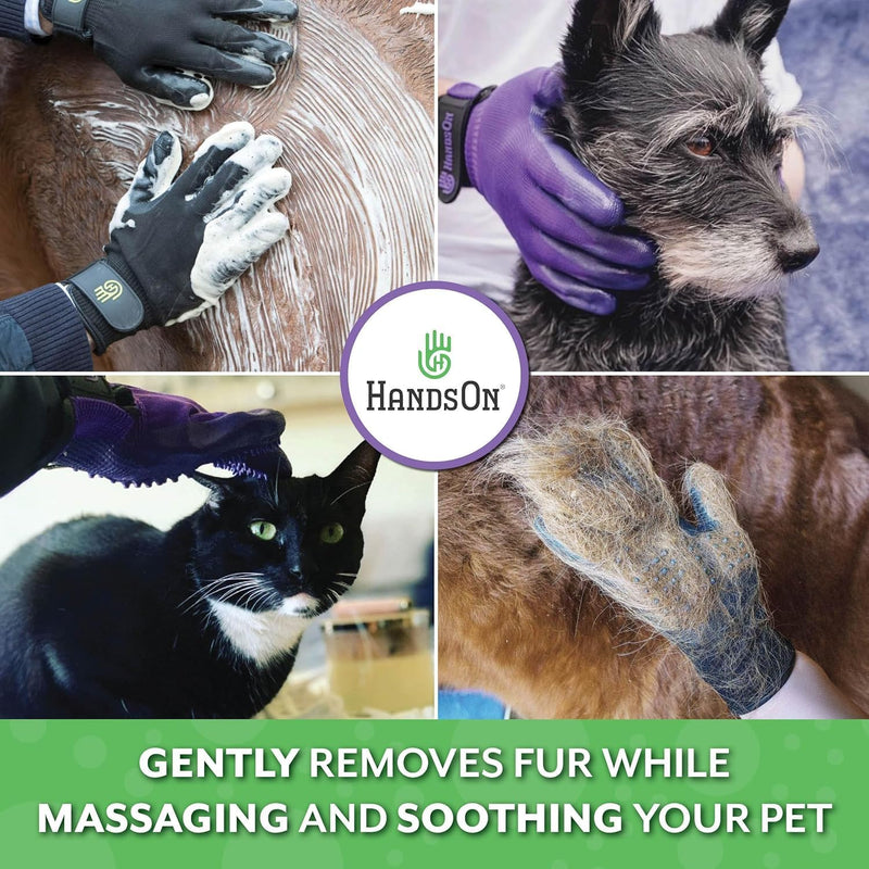 H HANDSON Pet Grooming Gloves - Patented #1 Ranked, Award Winning Shedding, Bathing, & Hair Remover Gloves - Gentle Brush for Cats, Dogs, and Horses (Purple, Medium) 2