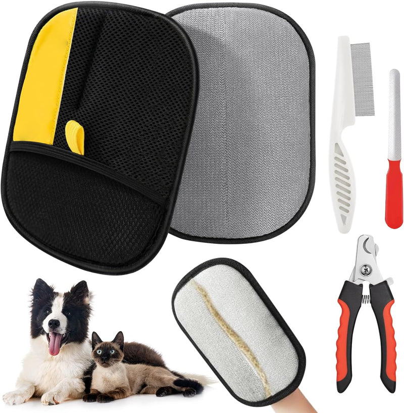 Pet Hair Removal Glove for Dogs & Cats – 4-in-1 Kit, Pet Grooming & Deshedding Glove, Electrostatic Pet Hair Remover Glove, Pet Hair Mitt Glove for Furniture, Couches & Clothing 1