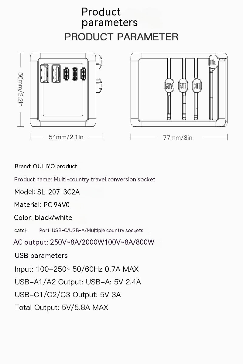 International Universal Travel Conversion Plug Dual C Socket 5