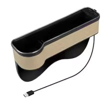 New car gap storage box with 2 USB chargers, colorful LED seat gap organizer, phone holder, cup and bottle holder