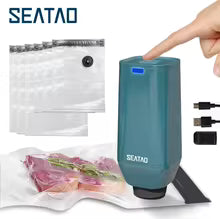 Reusable vacuum food storage bags with zipper, portable electric vacuum sealer pump, sous vide video bags, USB rechargeable, BPA free 11
