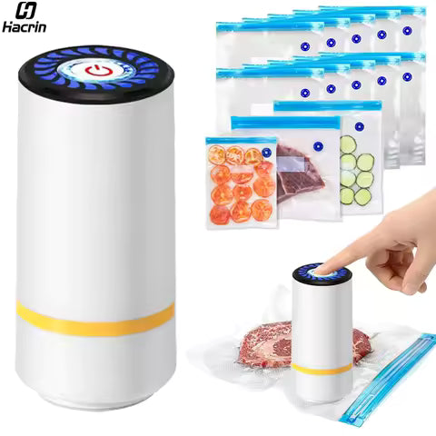 Reusable vacuum food storage bags with zipper, portable electric vacuum sealer pump, sous vide video bags, USB rechargeable, BPA free