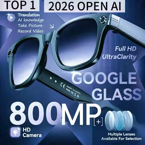 AI Smart Glasses with 8MP Camera Video Recording 100+ Language Translation Sunglasses Bluetooth Call Music Playing Men Women 8