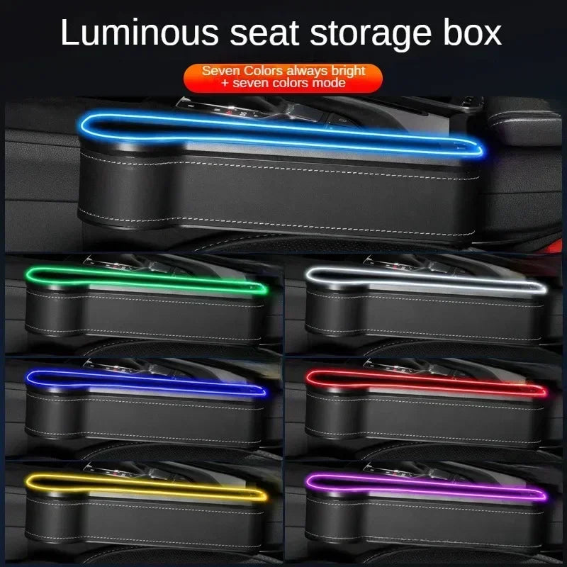 New car gap storage box with 2 USB chargers, colorful LED seat gap organizer, phone holder, cup and bottle holder 17