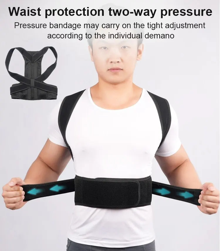 Posture corrector, two-pronged upper and lower shoulder support belt for back pain relief, improved spine and clavicle posture, vest