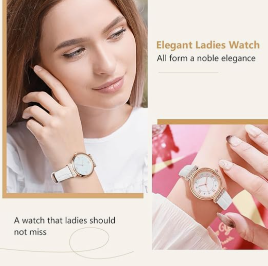 Women’s White Leather Strap Watch – Elegant & Fresh