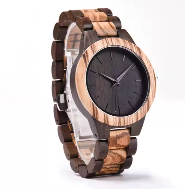 Classic Wood-Effect Men’s Metal Watch – Bold & Modern