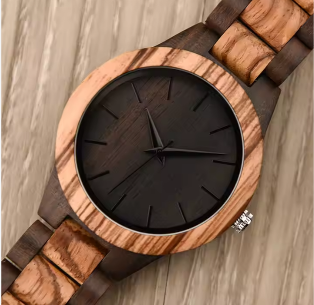 Classic Wood-Effect Men’s Metal Watch – Bold & Modern