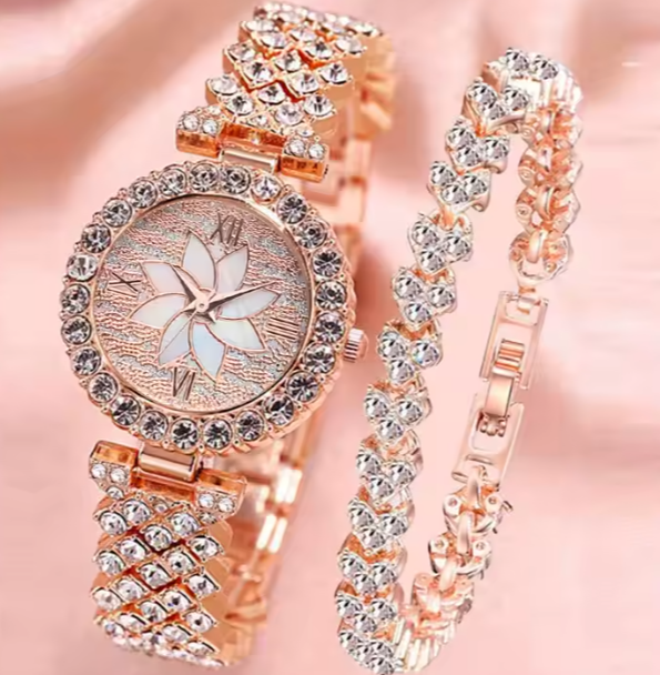 Elegant Rose Gold Women’s Watch with Accessories – Slim & Stylish