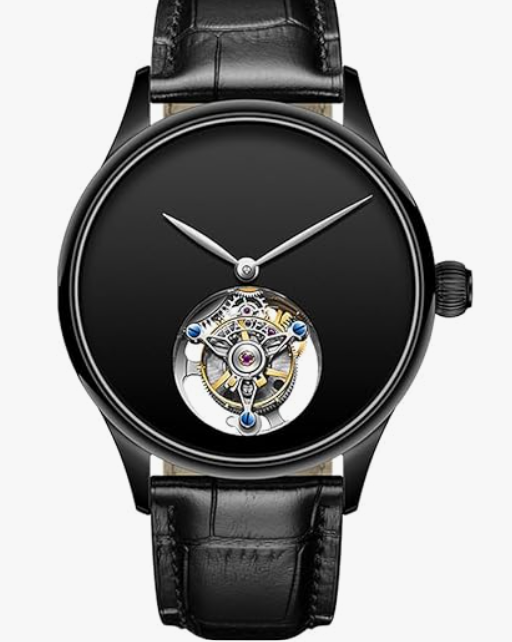 Classic Men’s Black Watch – Full Leather Elegance