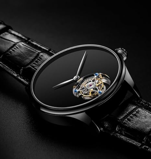 Classic Men’s Black Watch – Full Leather Elegance