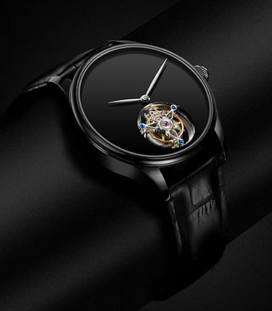 Classic Men’s Black Watch – Full Leather Elegance