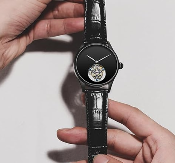 Classic Men’s Black Watch – Full Leather Elegance