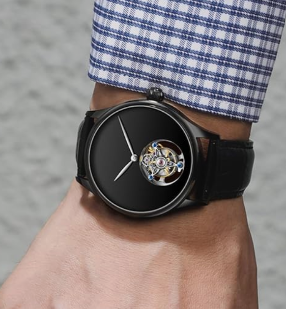 Classic Men’s Black Watch – Full Leather Elegance