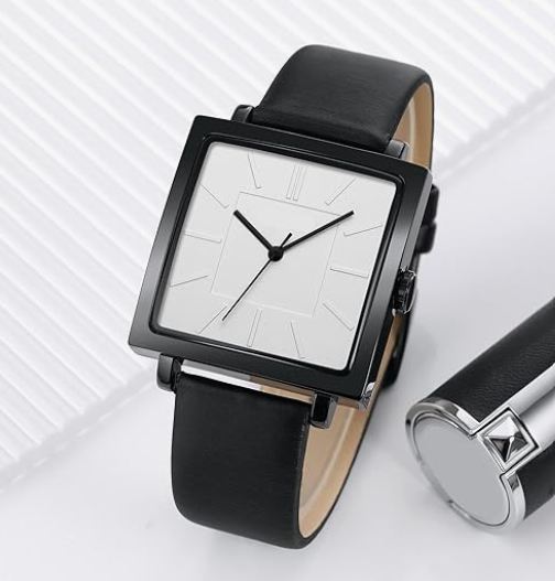 Unique Women’s Black Leather Square Watch – Stylish & Modern