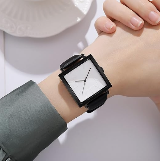 Unique Women’s Black Leather Square Watch – Stylish & Modern