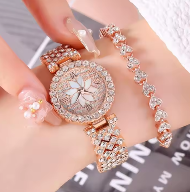 Elegant Rose Gold Women’s Watch with Accessories – Slim & Stylish