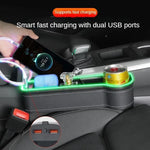 New car gap storage box with 2 USB chargers, colorful LED seat gap organizer, phone holder, cup and bottle holder 18