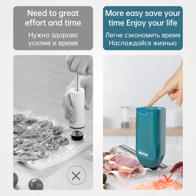 Reusable vacuum food storage bags with zipper, portable electric vacuum sealer pump, sous vide video bags, USB rechargeable, BPA free 9