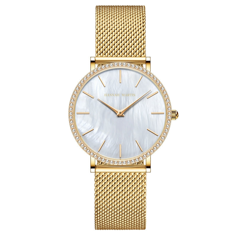 Full Stainless Steel Shell Chain Women's Diamond Shell Surface Quartz Watch 6