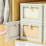 Foldable Clothes Storage Box With Viewing Window - Heavy-Duty Organizer Box, Stackable Closet Organizer For Wardrobe, Under-Bed, Shelf - Space-Saving Closet Storage Solution In Nano White -Linen Style 2