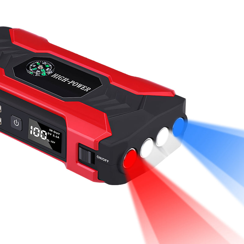 Car Jump Starter Booster 800A Peak 28000mAh 12V Battery Charger Up To 6.0L Gas Or 3.0L Diesel Engine With LCD Screen 4 Modes LED Flashlight 3