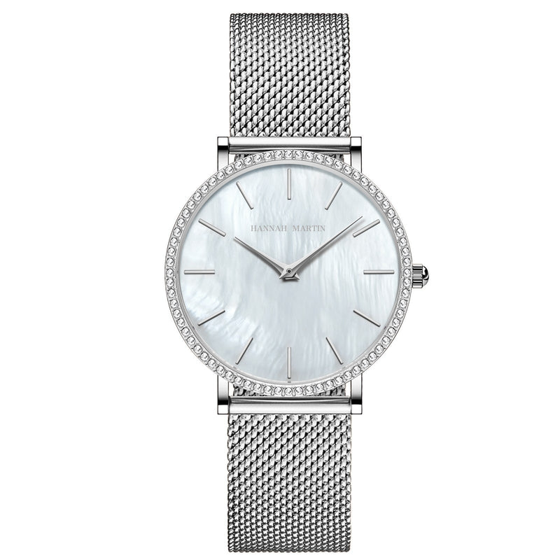 Full Stainless Steel Shell Chain Women's Diamond Shell Surface Quartz Watch 9