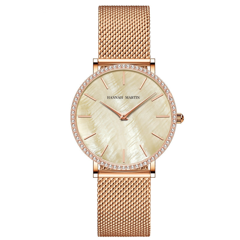 Full Stainless Steel Shell Chain Women's Diamond Shell Surface Quartz Watch 11
