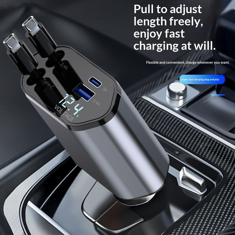 4 In 1 Retractable Car Charger Fast Car Phone Charger 120W With USB Type C Cable 2