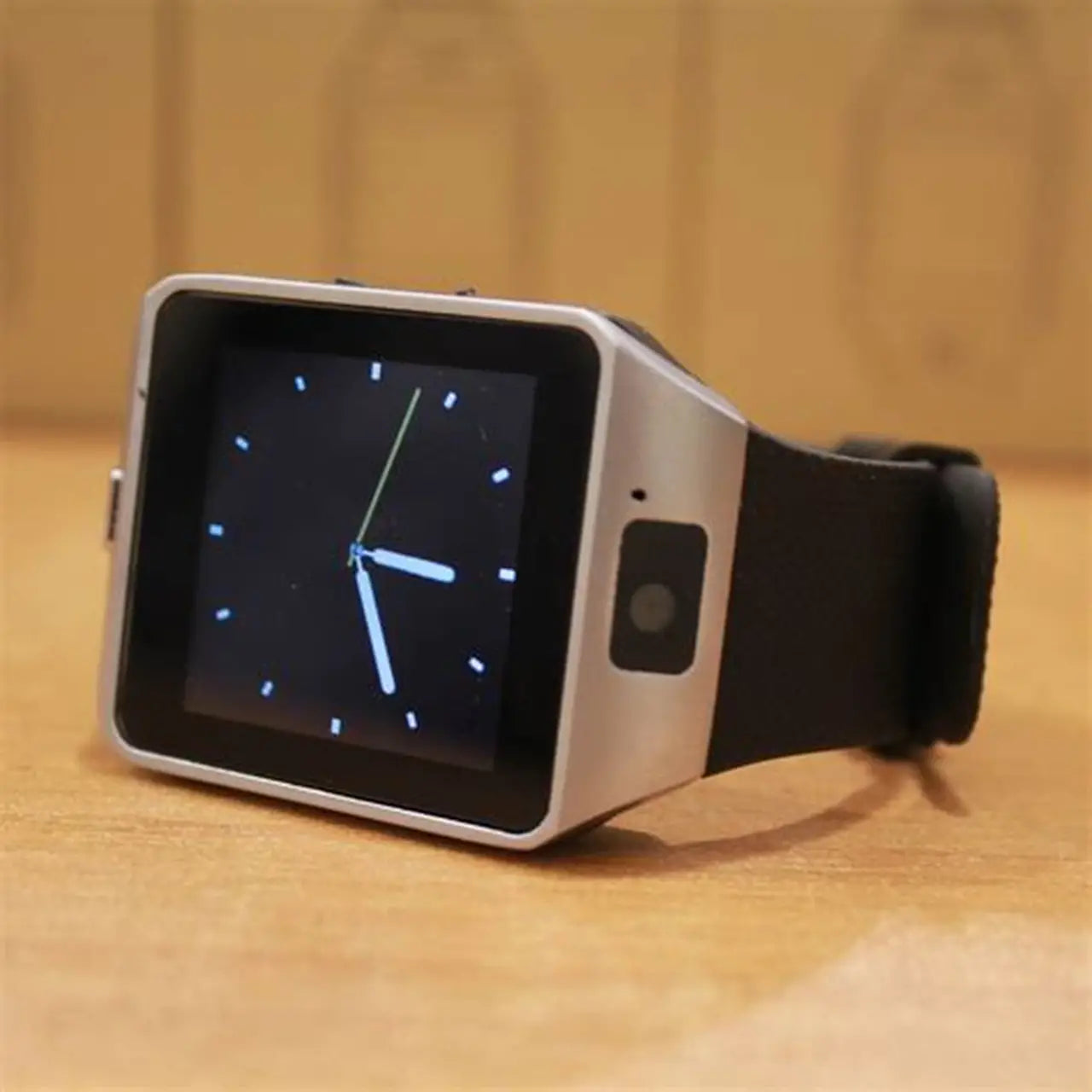 Smartwatch with Camera & Silver Frame | Modern Black Strap Design