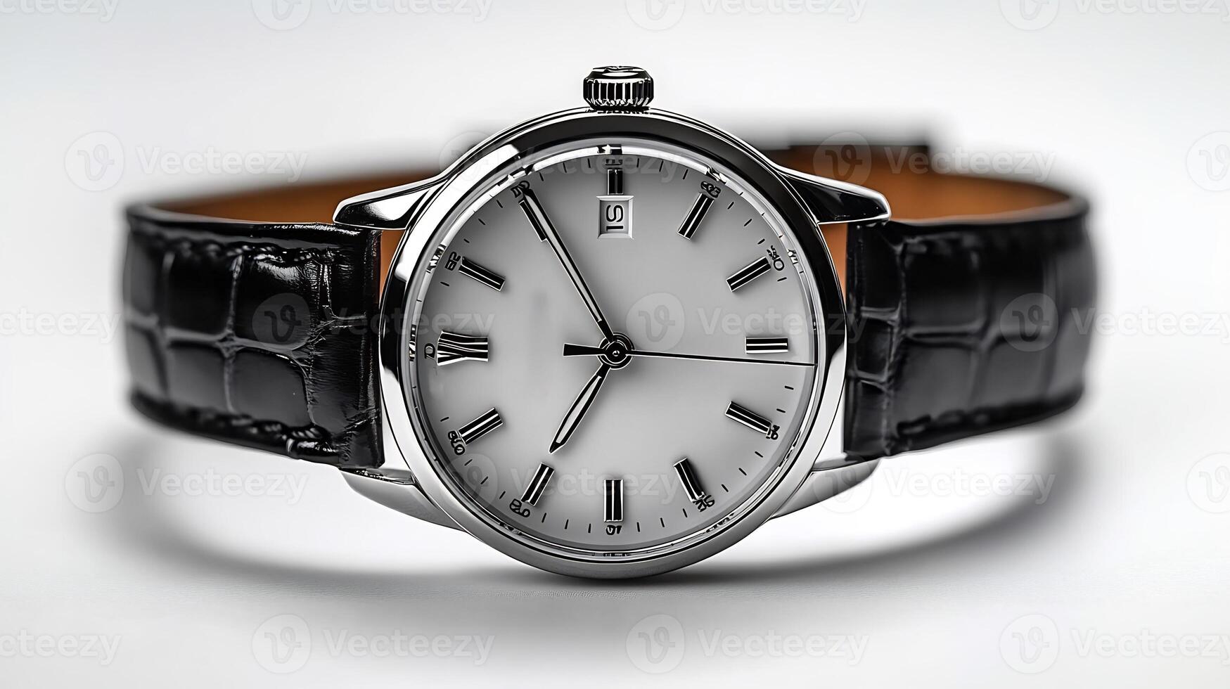 Men’s Classic Silver Watch | Black Leather Strap & White Dial