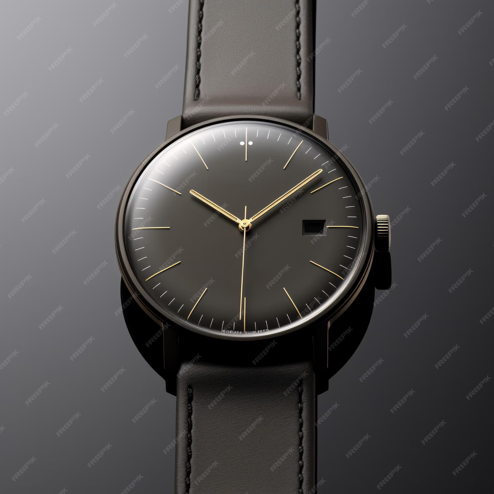 Men’s Black Dial Silver Watch | Elegant Leather Strap Timepiece