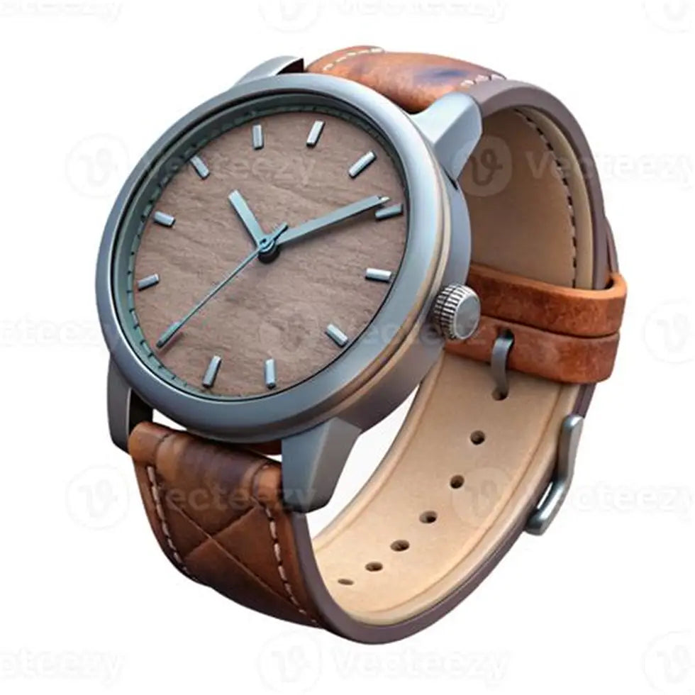 Men’s Wooden Dial Watch | Brown Quilted Leather Strap