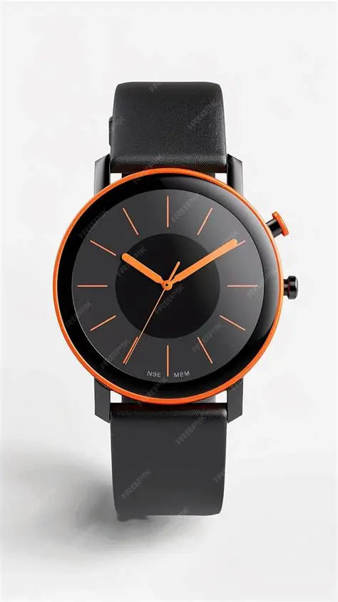 Men’s Black & Orange Analog Watch | Modern Leather Strap Design