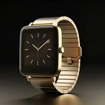Gold Smartwatch | Elegant Square Dial & Metal Strap